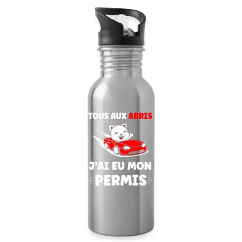 Panda im roten Cabrio erlaubt - Trinkflasche mit integriertem Trinkhalm - Lightsilver - Rechts