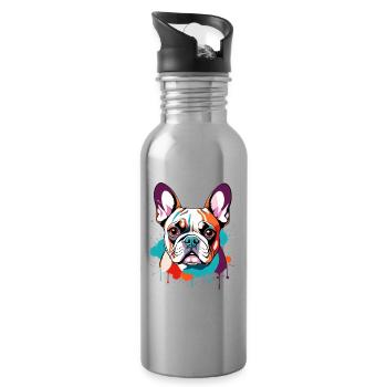 Pop Art Bulldog Color Festival - Water bottle with straw - silver - Right