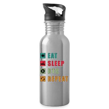 Eat Sleep BTC Repeat T-Shirt Design - Water bottle with straw - silver - Right