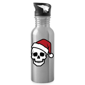 Creepy Skeleton with Santa Hat Biker Horro - Water bottle with straw - silver - Right