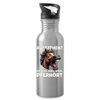 Standing Up Horse Laughing Motif - Water bottle with straw - silver - Right