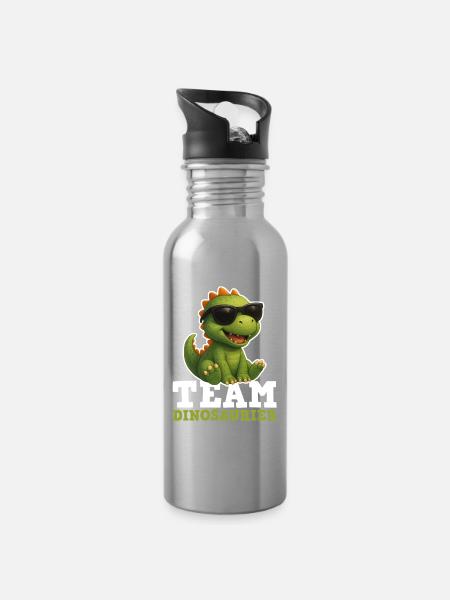 Team Dinosaurier - Trinkflasche mit integriertem Trinkhalm - Lightsilver