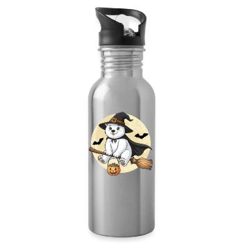 Cute Polar Bear Witch Halloween Pumpkin Full Moon - Water bottle with straw - silver - Right