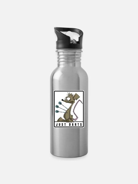 Lustiges Darts Comic Motiv. JUST DARTS - Trinkflasche mit integriertem Trinkhalm - Lightsilver