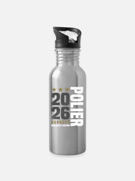 Geprüfter Polier 2026 - Trinkflasche mit integriertem Trinkhalm - Lightsilver