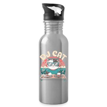 Lustige DJ Katze - Trinkflasche mit integriertem Trinkhalm - Lightsilver - Rechts
