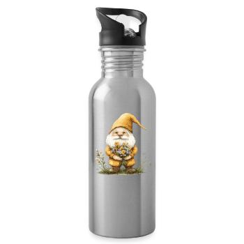 Gnome with Flower Basket - Water bottle with straw - silver - Right
