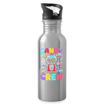 Candy Crew Deko Süßigkeitenliebhaber Naschkatze - Trinkflasche mit integriertem Trinkhalm - Lightsilver - Rechts