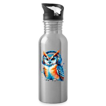 Headphones Owl in Play of Colors - Water bottle with straw - silver - Right