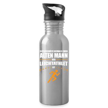 Geschenk Alter Mann - Leichtathlet | Retro Vintage - Trinkflasche mit integriertem Trinkhalm - Lightsilver - Rechts