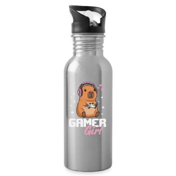 Capybara Gamer Girl Gaming Girl Jeux vidéo - Gourde avec paille intégrée - argent clair - Droite