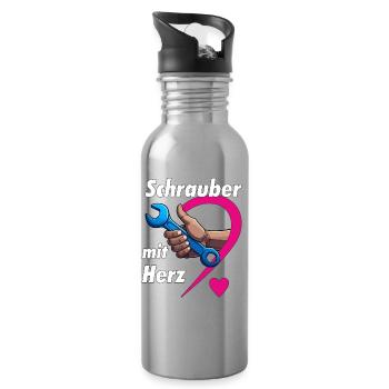 Screwdriver with HEART - Water bottle with straw - silver - Right
