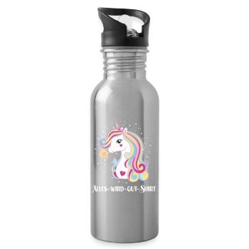 Alles Wird Gut Wunsch Einhorn Genesung Motivation - Trinkflasche mit integriertem Trinkhalm - Lightsilver - Rechts