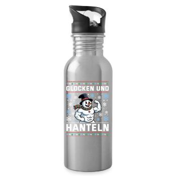 Weihnachten GLOCKEN UND HANTELN Lustiges - Trinkflasche mit integriertem Trinkhalm - Lightsilver - Rechts