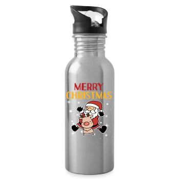 Merry Christmas - Santa Claus Gift Idea - Water bottle with straw - silver - Right
