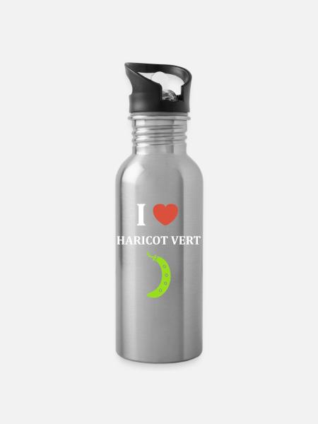 Französische Bohne - Trinkflasche mit integriertem Trinkhalm - Lightsilver