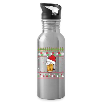 Christmas Beer Sweater Ugly Gift Idea Funny Humor - Water bottle with straw - silver - Right