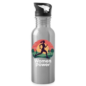 Frauen Power Run Sonnenaufgang - Trinkflasche mit integriertem Trinkhalm - Lightsilver - Rechts