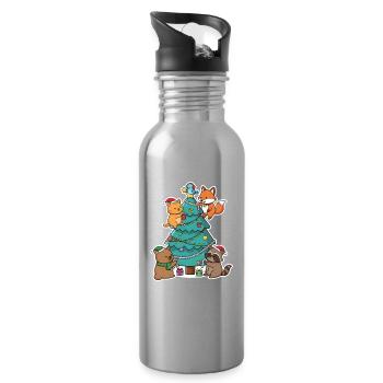 Weihnachtsfreunde am Tannenbaum - Trinkflasche mit integriertem Trinkhalm - Lightsilver - Rechts