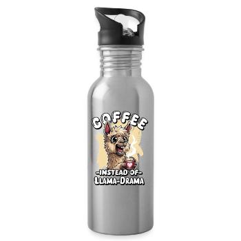 Le café au lieu du drame | Humour de bureau | Cadeau collègue - Gourde avec paille intégrée - argent clair - Droite