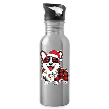 Hund Corgi Weihnachten Plaid Rot Plaid - Trinkflasche mit integriertem Trinkhalm - Lightsilver - Rechts