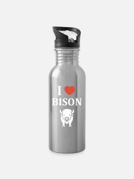 Bison - Trinkflasche mit integriertem Trinkhalm - Lightsilver