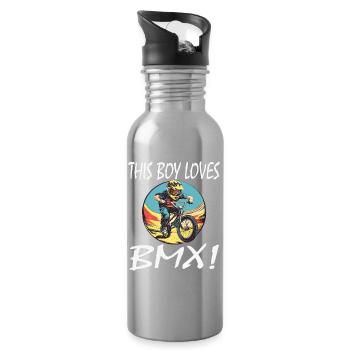 Boy Loves BMX – BMX Action Motif - Water bottle with straw - silver - Right