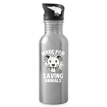 Paw Rescue – Saving Animals Motif - Water bottle with straw - silver - Right