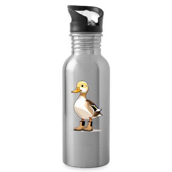 Cartoon duck in boots - Water bottle with straw - silver - Right