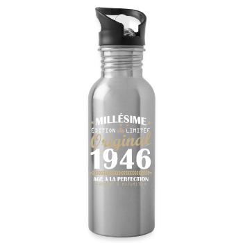 Vintage 1946 Original 80th Anniversary Gift - Water bottle with straw - silver - Right