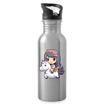 Prinzessin Pferd Comic - Trinkflasche mit integriertem Trinkhalm - Lightsilver - Rechts