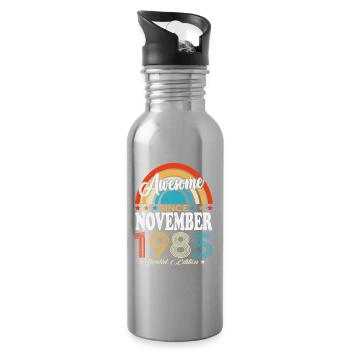 Vintage November 1985 Vintage Retro Birthday - Water bottle with straw - silver - Right