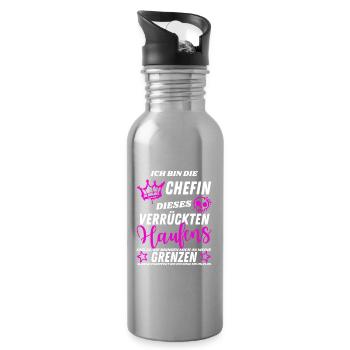 Chefin dieses Verrückten Haufens - Geschenkidee - Trinkflasche mit integriertem Trinkhalm - Lightsilver - Rechts