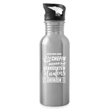 Chefin des Verrückten Haufens - Chefin geschenk - Trinkflasche mit integriertem Trinkhalm - Lightsilver - Rechts