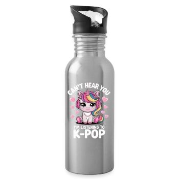 Kawaii Unicorn K-Pop Listener - Water bottle with straw - silver - Right