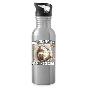 Morgenmuffel Katzen T – Lustiges Katzen Nachthemd  - Trinkflasche mit integriertem Trinkhalm - Lightsilver - Rechts