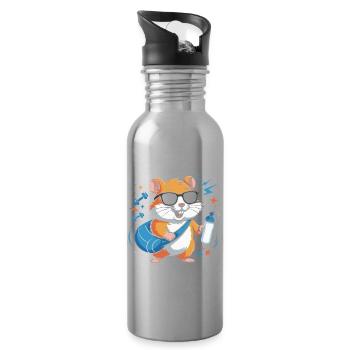 Étoile du fitness hamster avec des lunettes de soleil - Gourde avec paille intégrée - argent clair - Droite