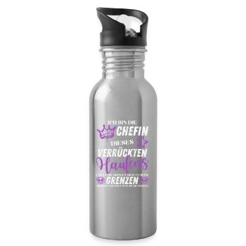 Chefin Chaos Crew – Frauenpower Sprüche - Trinkflasche mit integriertem Trinkhalm - Lightsilver - Rechts