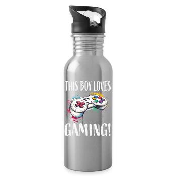 Dieser Junge liebt Gaming Controller - Trinkflasche mit integriertem Trinkhalm - Lightsilver - Rechts