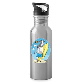 Cow Beach Surfboard Summer - Water bottle with straw - silver - Right