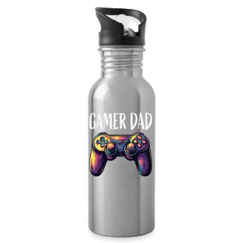 Gamer Dad Controller Neon - Water bottle with straw - silver - Right