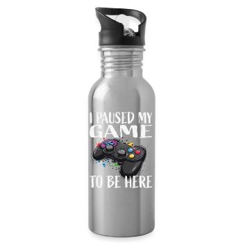 Spielpause Controller Spruch - Water bottle with straw - silver - Right