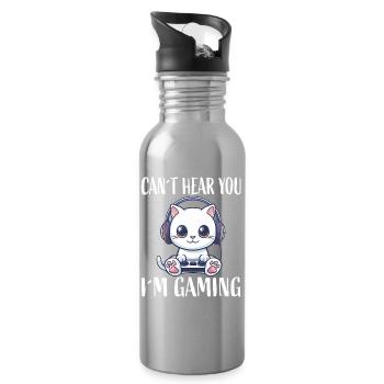 Gaming cat with headphones - Water bottle with straw - silver - Right