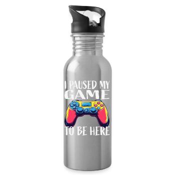 Paused My Game To Be Here - Trinkflasche mit integriertem Trinkhalm - Lightsilver - Rechts