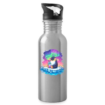 Pinguin am Polarlicht Drink - Trinkflasche mit integriertem Trinkhalm - Lightsilver - Rechts