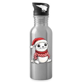 Robbe Tier Weihnachten Xmas - Trinkflasche mit integriertem Trinkhalm - Lightsilver - Rechts