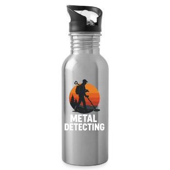Metal Detecting Adventure Treasure Hunt Silhouette - Water bottle with straw - silver - Right