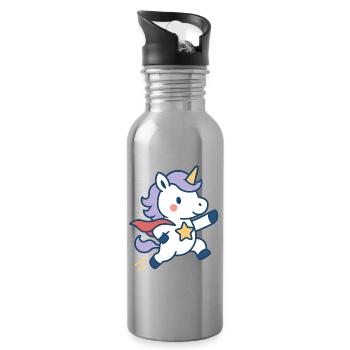 Super Licorne Riant, Héros du Quotidien - Gourde avec paille intégrée - argent clair - Droite