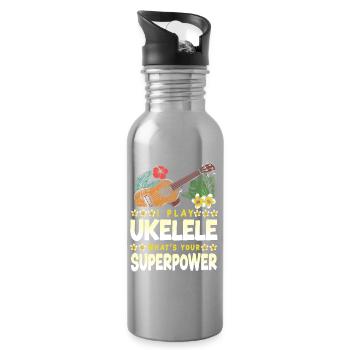 Ukulélé hawaïen que je joue - Gourde avec paille intégrée - argent clair - Droite