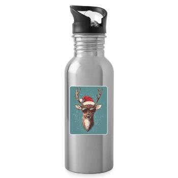 Reindeer Deer Antlers Reindeer Vintage Christmas - Water bottle with straw - silver - Right